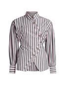 Striped Asymmetric Button-Front Cinched Waist Shirt
