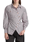 Striped Asymmetric Button-Front Cinched Waist Shirt