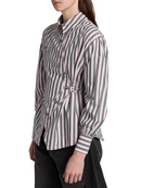Striped Asymmetric Button-Front Cinched Waist Shirt