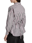 Striped Asymmetric Button-Front Cinched Waist Shirt