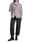 Striped Asymmetric Button-Front Cinched Waist Shirt