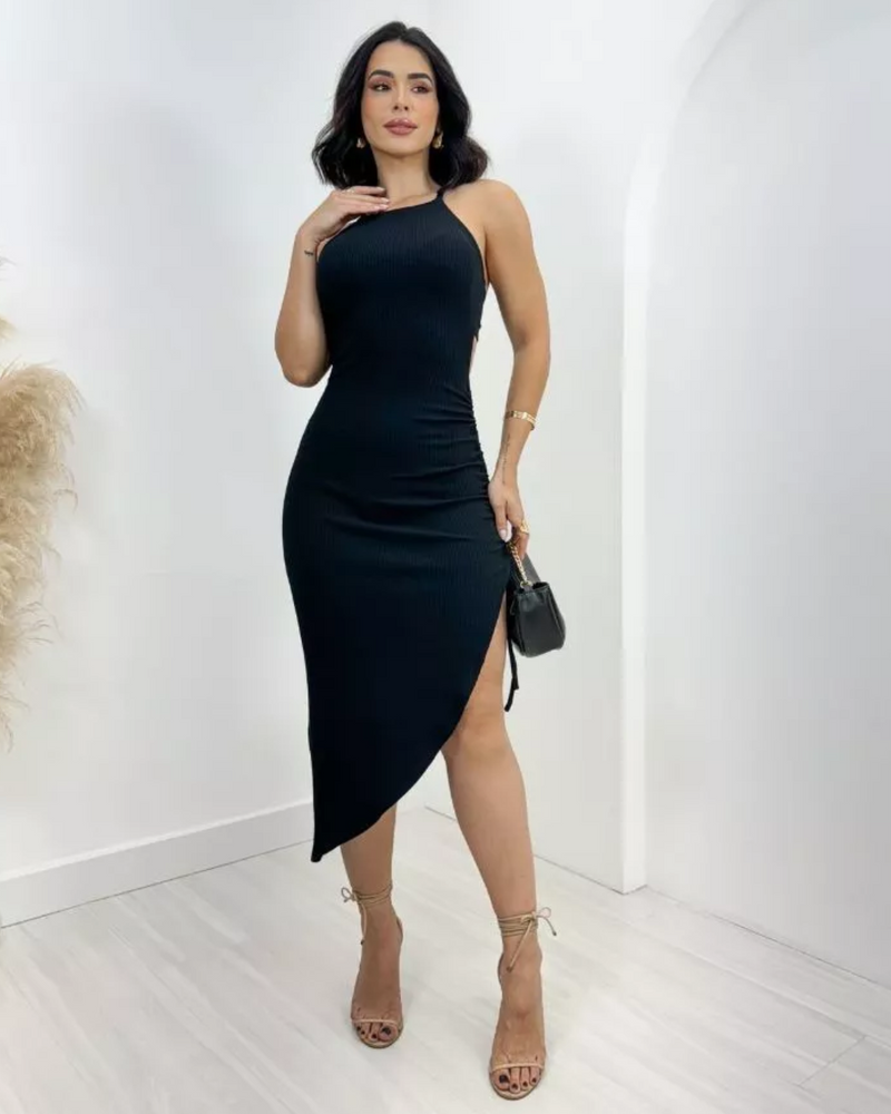 Vestido Midi com Fenda Lateral Costa Nua
