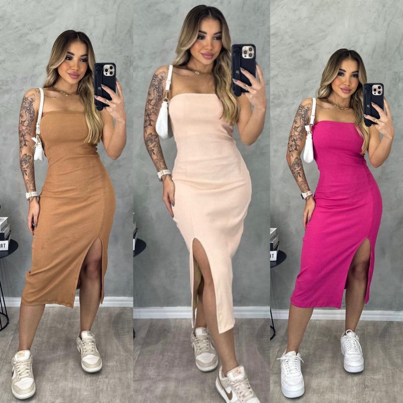 Vestido Carol Tomara que Caia com Fenda Midi