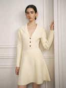 Parisian Style Lapel Knit Mini Dress