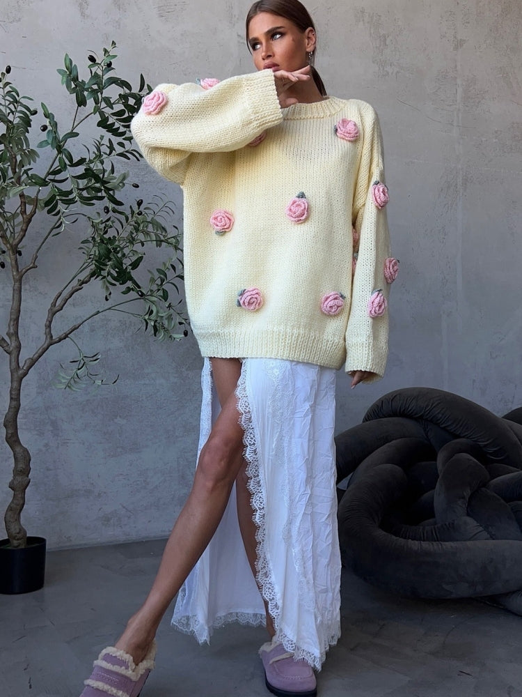 3D Floral Knit Sweater