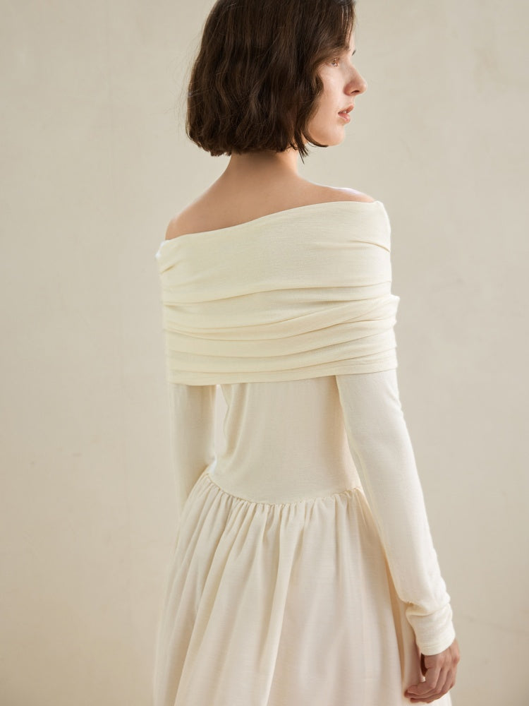 Off-Shoulder Hepburn Style  Midi Dress