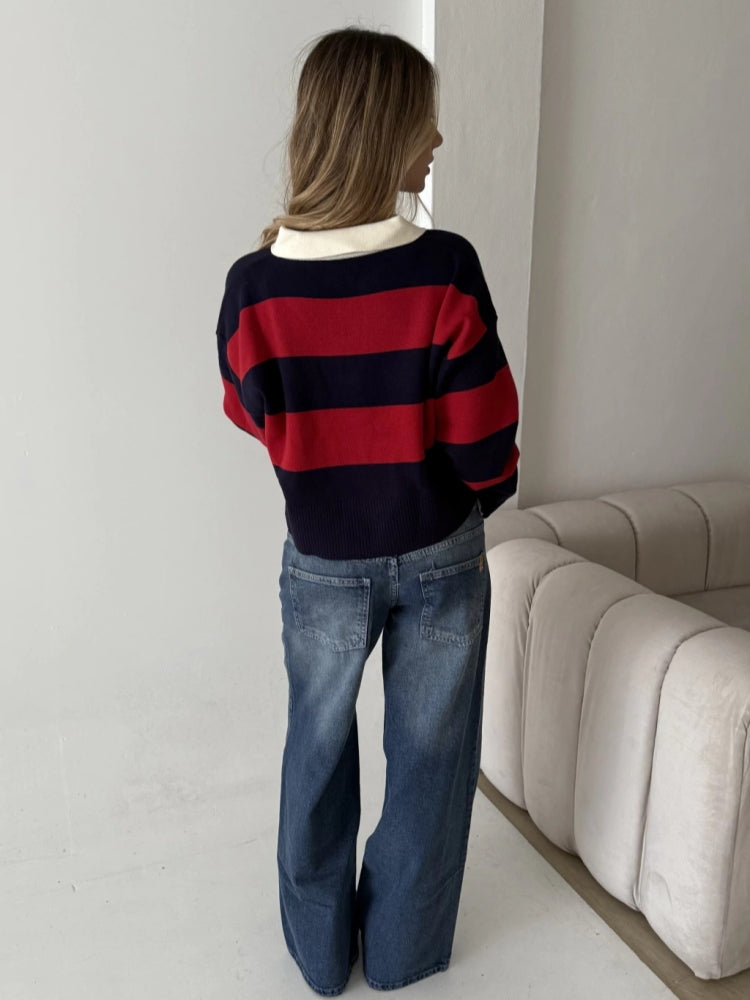 Striped Polo Knit Sweater