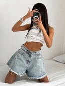 High-Waisted Straight-Leg Denim Shorts