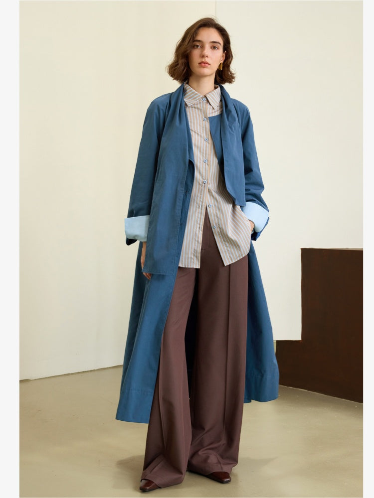 Scarf-Collar Cotton Trench Coat