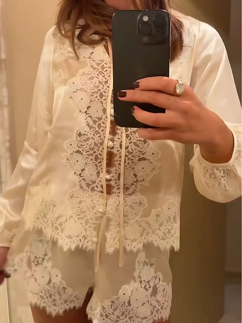 LaceTrimmed Satin Pajama Set