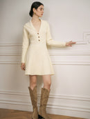 Parisian Style Lapel Knit Mini Dress