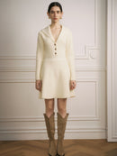 Parisian Style Lapel Knit Mini Dress