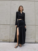Black  High-Slit High-Waist  A-Line Skirt