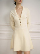 Parisian Style Lapel Knit Mini Dress