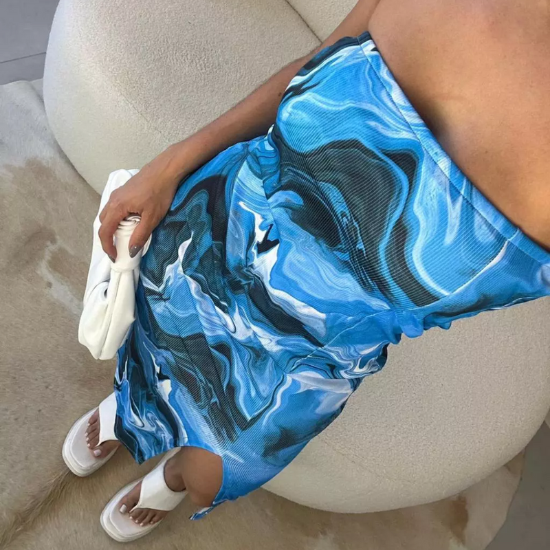 Vestido Estampado Tie Dye Com Fenda Midi Ribana