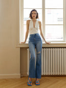 Retro Flare Distressed Hole Jeans