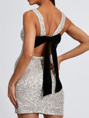 Backless Sequin Bow Mini Dress