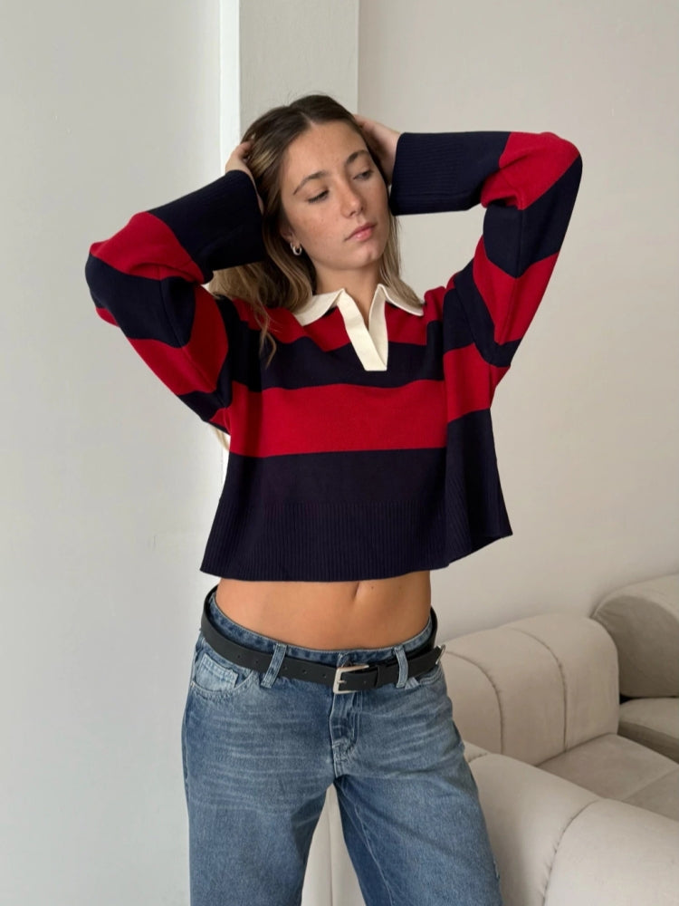 Striped Polo Knit Sweater