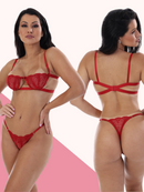 Conjunto Lingerie Sexy Renda Meia Taça