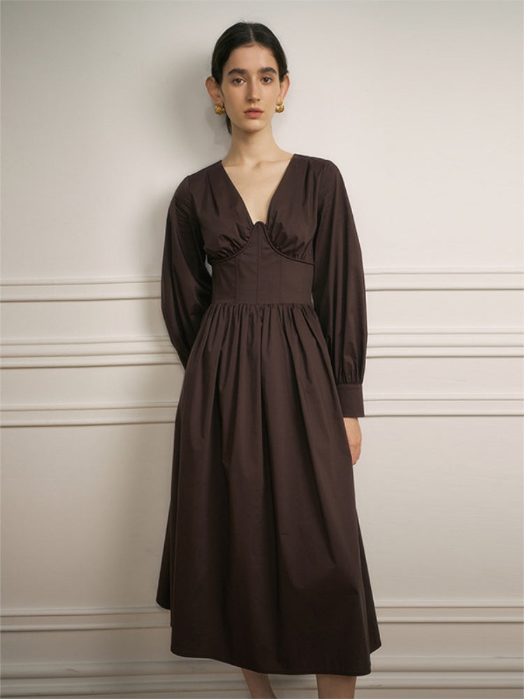 Early Spring V-Neck Waist Midi Dress