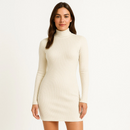 Vestido Manga Longa Canelado Gola Midi Tubinho