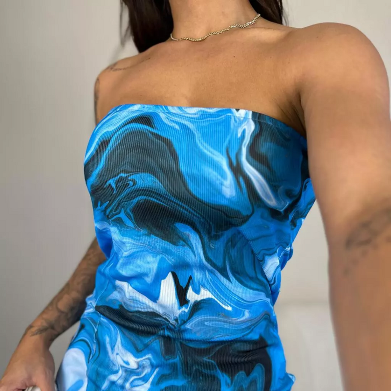 Vestido Estampado Tie Dye Com Fenda Midi Ribana