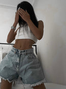 High-Waisted Straight-Leg Denim Shorts