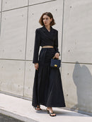 Black  High-Slit High-Waist  A-Line Skirt