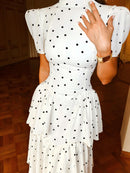 Elegant Puff Sleeve Tiered Chiffon Maxi Dress