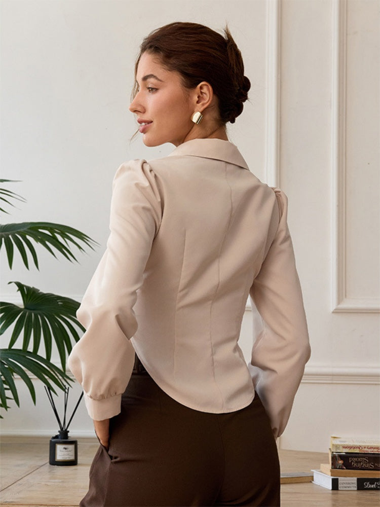 Tailored V-Neck Office Blouse