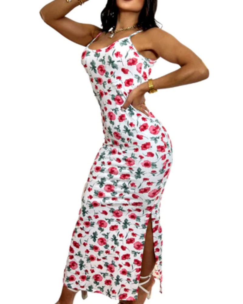 Vestido Floral Canelado Casual