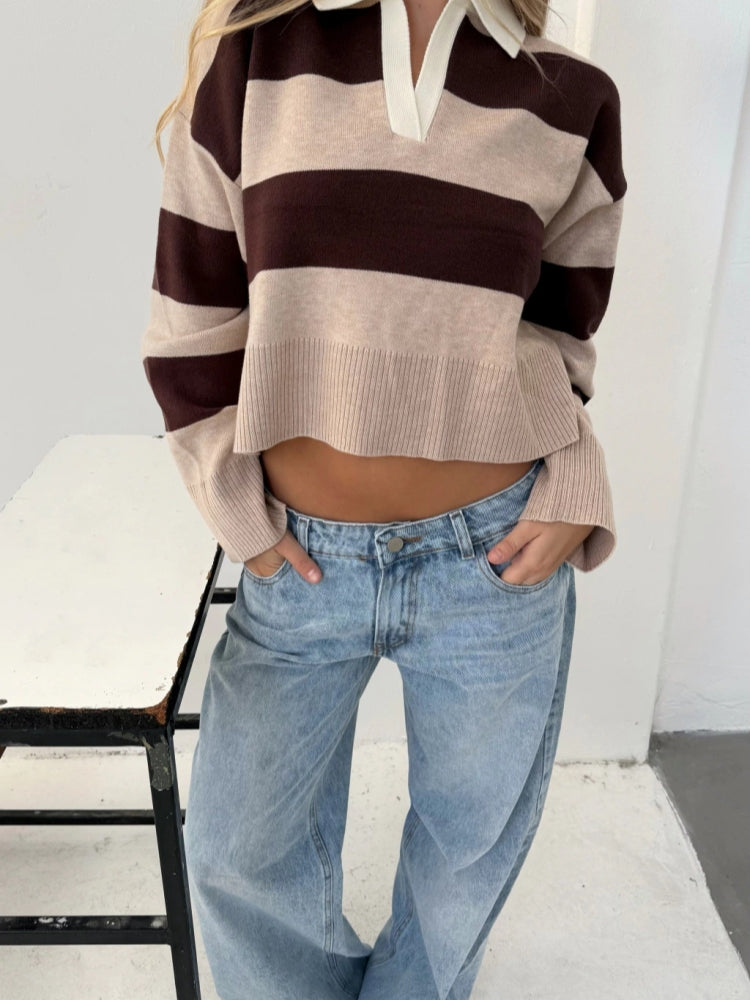 Striped Polo Knit Sweater