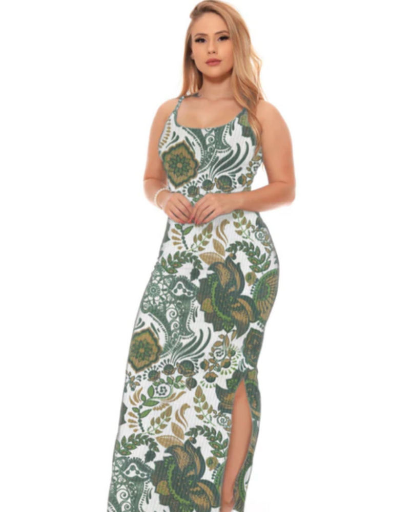 Vestido Floral Canelado Casual