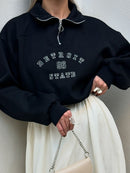 Urban Zip-Collar Embroidered Top