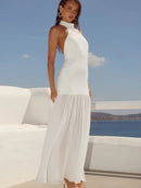 Tulle Hanging  Neck Panel Evening Gown