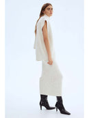 Minimalist Cream Knit Midi Skirt Set