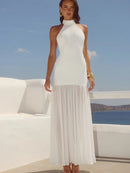 Tulle Hanging  Neck Panel Evening Gown