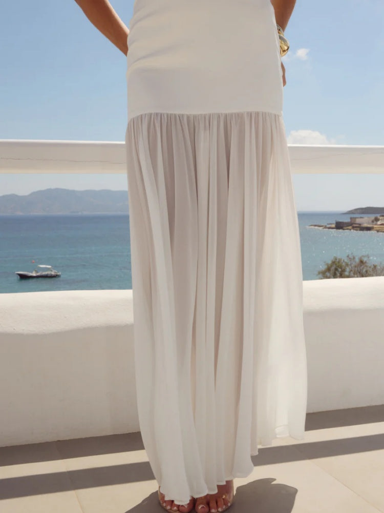 Tulle Hanging  Neck Panel Evening Gown