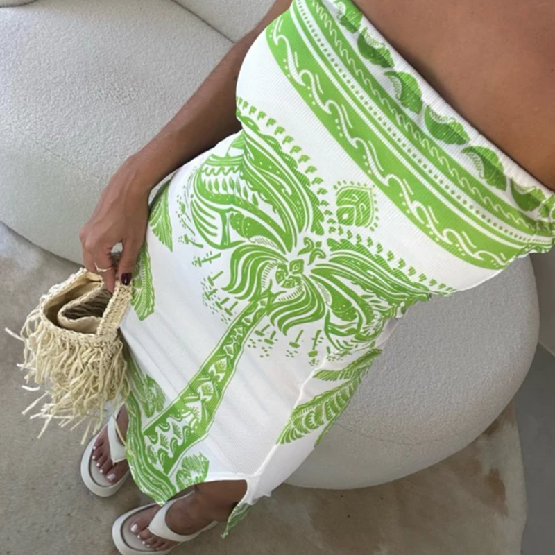 Vestido Estampado Luxo Tomara Que Caia Com Fenda Mídi Ribana