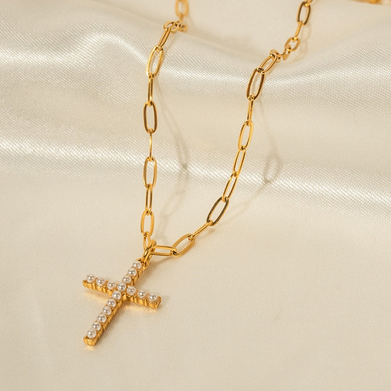 Colar Elos Cruz e Fé Banhado a Ouro 18K | Coleção Verona