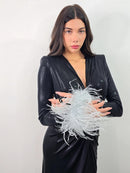 Shiny Feather Cuffs Side Slit Maxi Dress