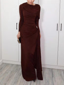 Draped Long Sleeve Maxi Dress