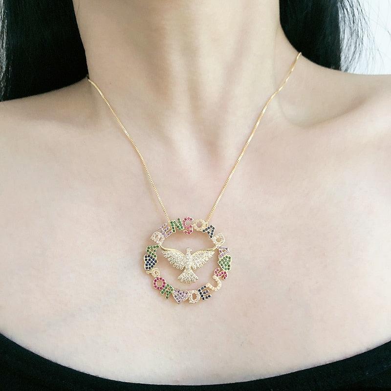 Colar Religioso Abençoada por Deus Colorido com Zircônias