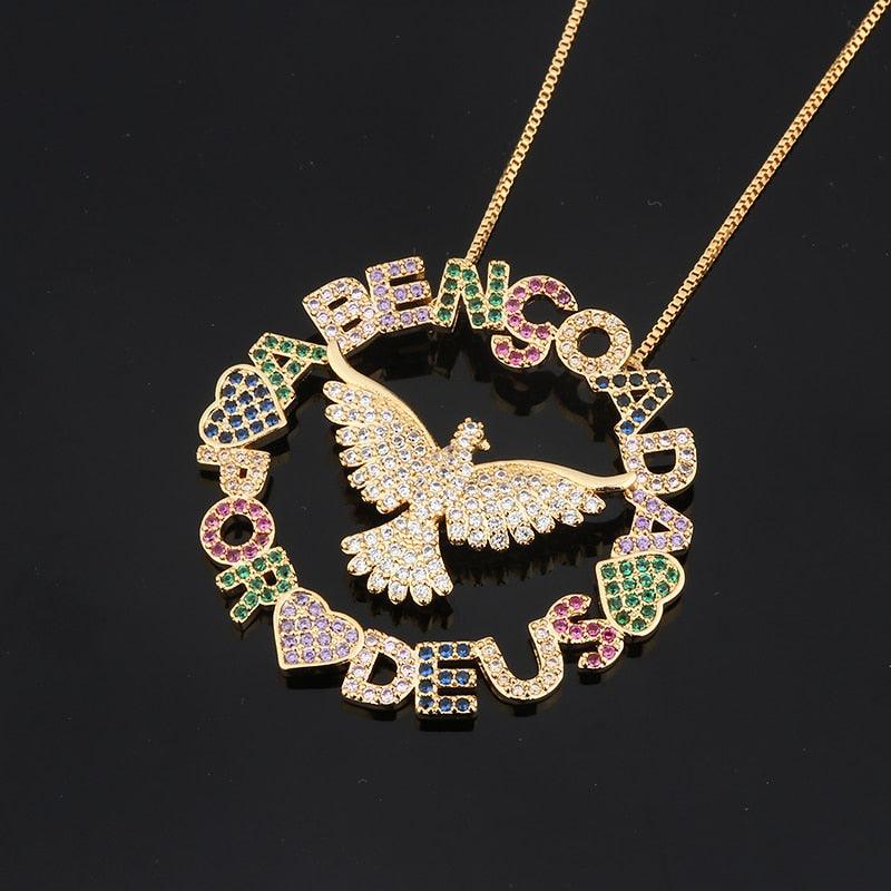 Colar Religioso Abençoada por Deus Colorido com Zircônias