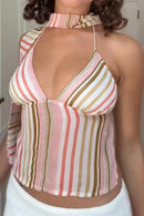 Striped Halter Neck Crop Top