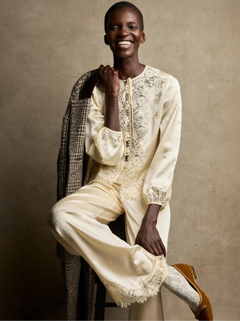 LaceTrimmed Satin Pajama Set