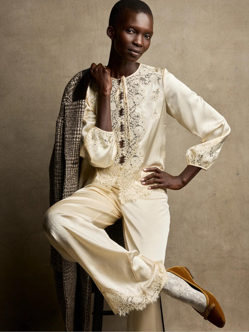 LaceTrimmed Satin Pajama Set