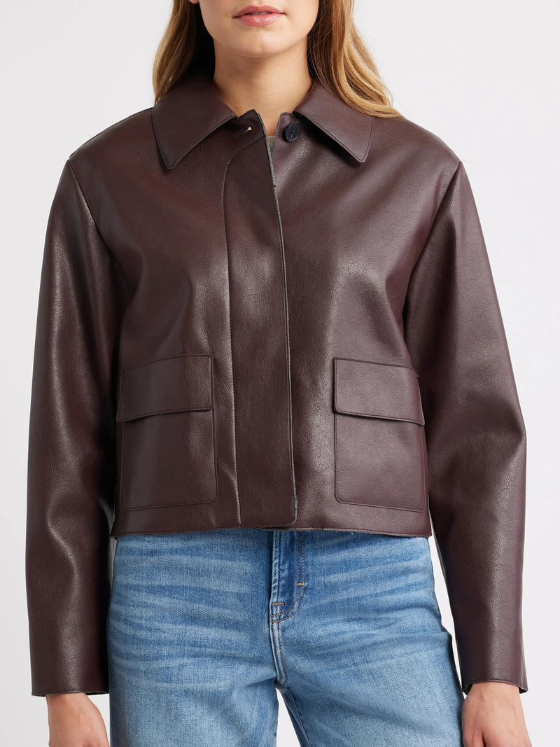 Retro Faux Leather Cropped Jacket