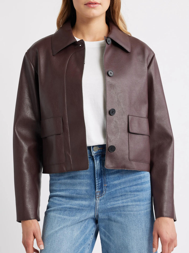 Retro Faux Leather Cropped Jacket