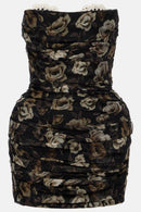 Floral Print Strapless Ruched Mini Dress